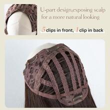 MSARLA Clip In U Part Hair Extensions Dark Brown Synthetic Long Wavy Curly Thick Full Head Hairpiece For Women 24 Inch6001 - 深棕色 - 查看 3