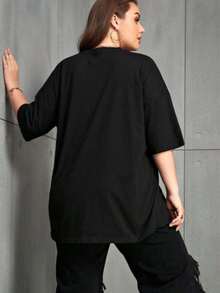 Kit 2 T-Shirts Women's Plus Size Plain Round Neck Fashion  Oversized - 黑與白 - 查看 4
