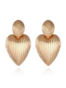 1 Pair Unique Gold Heart Shaped Earrings, Suitable For Everyday, Vacation Or Summer Party Wear, A Perfect Gift For Those Who Like Bold Accessories