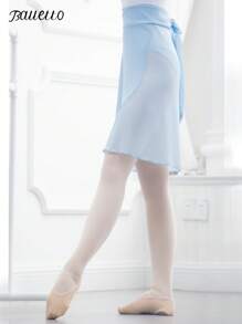 balletto Falda de ballet de gasa, diseño de cintura anudada de una sola pieza de longitud media, unicolor para actuaciones y baile