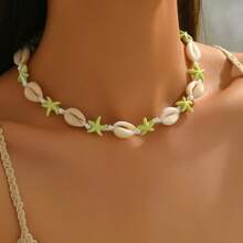 Collar tejido a mano con estrella de mar de la serie Natural de concha marina de estilo bohemio para mujer