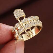 1pc Elegant Brooch Style Wide Band Ring Design With Artificial Zirconia Stones For Women - Multicolor - View 3