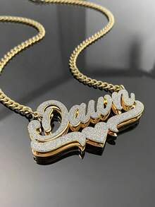 1 chiếc vòng cổ tên nữ hai lớp hàn tùy chỉnh, mặt dây chuyền hình trái tim cá nhân hóa bằng thép không gỉ, dây xích dày, tên có thể tùy chỉnh, phong cách tối giản hàng ngày, móc khóa, bao gồm hộp quà, thích hợp cho Ngày Valentine, Sinh nhật, Ngày của Mẹ, quà tặng hàng ngày, màu đen, bạc, vàng, thời trang, nhiều màu sắc, cổ điển, tối giản, unisex, thường ngày, kỷ niệm, tốt nghiệp, dạ hội, tiệc tùng, trang sức thời trang tùy chỉnh - Vàng - Xem 11