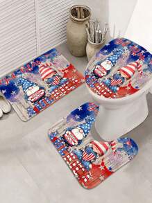 1/4 Stücke 4. Juli Duschvorhang Set, amerikanische Flagge Duschvorhang mit USA Unabhängigkeitstag Zwerg Muster, Stern- und Streifendesign, Badezimmer Set mit 12 Haken, inklusive Badematte, Toilettenmatte, U-förmige Matte, Memorial Day und Unabhängigkeitstag Badezimmer Dekoration, Geschenkidee für sich selbst, Freunde und Familie