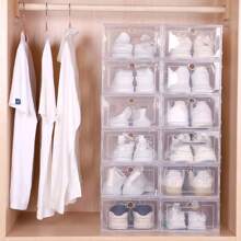 6/12pcs Shoes Storage Box, High-End Collection For Sneakers, Sports Shoes, High Heels, Thick Transparent Lid, Simple Plastic Foldable Shoe Rack, High Quality Shoe Box