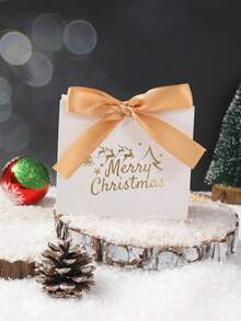 Conjunto de 10 elegantes sacolas de presente com laço, mini caixas de presente com estampa de árvore de Natal branca e a frase "Feliz Natal", ideais para embrulhar presentes de Natal, lembrancinhas de festa natalina, presentes de agradecimento, embalagens para presentes, sacolas para doces, sacolas para chocolates, presentes de Natal, decoração para casa, decoração de quarto, decoração de Ano Novo de 2026, lembrancinhas de casamento e presentes de aniversário. - Branco - Ver 3