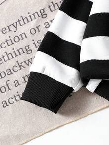 2pcs Baby Girls Casual Striped Long Sleeve Top + Flared Pants Set, Spring/Autumn - Black and White - View 5