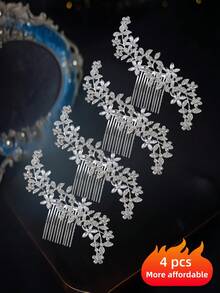 1/4件套优雅新娘头饰，合金水晶发夹，复古风格发饰，适合婚礼、情人节、婚宴、礼物 - A - 查看 7