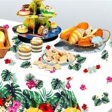 133-Piece Flamingo Hawaiian-Themed Party Disposable Tableware Set, Including Napkins, Plates, Cups, Tablecloths, Knives, Forks And Spoons Printed With Tropical Plant Patterns, Suitable For A Summer Birthday Party For 16 Guests. - 顏色 - 查看 4