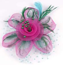 Derby Fascinators Women High Tea Party Hat Wedding Cocktail Flower Headware With Mesh And Feathers - Rose & Green - View 4
