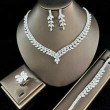 4pcs/Set Luxury Fashion V-Shape Cubic Zirconia Necklace Set, Silver-Color Jewelry Suitable For Weddings, Parties, Galas, Gifts For Women - White - View 3