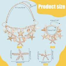 7pcs Mermaid Jewelry Set Seashell Starfish Necklace Bracelet Mermaid Costume Accories Pearl Collar Bib Pendant Necklace Hair Clip Crossbody Bag For Christmas Women Sea Beach - as pic - View 4