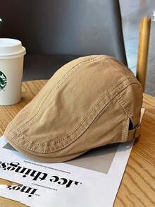 1 件可调节纯色贝雷帽，时尚户外休闲帽，适合街头、商务派对、秋冬 - 均碼 - 查看 3
