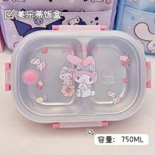 Sanrio 1 pezzo Scatola bento Hello Kitty Sanrio con cucchiaio - Simpatica scatola porta cibo rosa con 2 scomparti, portatile, adatta per campeggio, ufficio e viaggio, lavaggio a mano, design quadrato, tema cartone animato, adatta per varie festività. Può essere usata a casa per il ritorno a scuola, scatola per la frutta, scatola del pranzo, scatola bento. Regalo perfetto