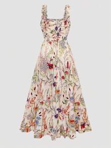 Women's Floral Print Maxi Dress With Adjustable Straps, Casual Vacation Style