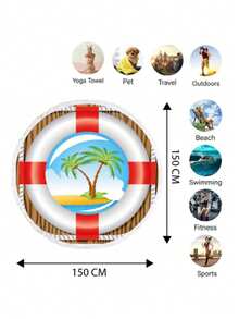 Round Beach Towel 150x150 Cm – Boho Style, 70% Cotton 30% Polyester, Quick-Dry, Multi-Purpose | Made In Turkey - Gold - View 3