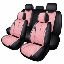 5 Seat Luxury NAPPA Leather Car Seat Covers Full Set Cushion Protector Fit Front Seats And Split Solid Bench Fit For Most Cars - 粉色 - 查看 2