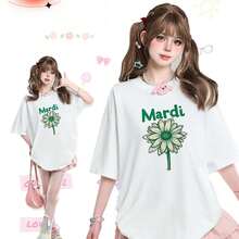 TUOYUE Ins Cute Print Short Sleeve T-Shirt New For Women Loose Fit Popular Spoiled Little Sister Style Pure Cotton Top - 白色 - 查看 6