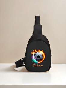 带有个性化名称或节日信息的定制胸包。迷你包，新款可爱卡通足球图案，适合男孩和女孩，多功能单肩通勤。适合学校、购物、户外运动、工作、旅行、商务、购物等日常使用。小学生中学生。您可以自定义自己的姓名、字母、幸运数字等。 - 文字1 - 查看 16