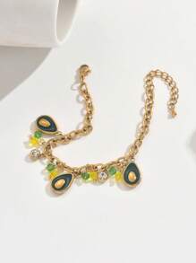 1pc Gold Chain Avocado Shaped Pendant Bracelet, Unique & Cute, Bright & Vibrant Color, Energetic & Playful Wearing Experience, Showcases Personal Charm