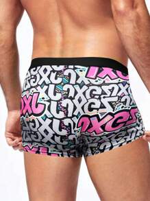 1pc Men's Boxer Briefs - Assorted Graffiti Prints, Casual Geometric Pattern Shortie Pantie , Comfortable, Casual Everyday Shorts With Vibrant Street Art Design, Everyday Underwear | Vibrant Print Boxers | Stretchable Fabric