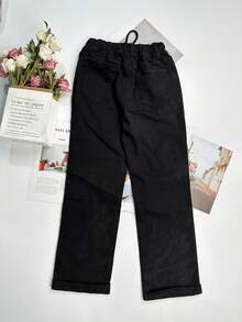 女士弹力腰水洗牛仔七分裤，适合通勤和休闲穿着，秋季款 - 黑色 - 查看 7