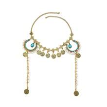 1 件波西米亚复洛克风格多层珍珠头链，新月硬币流苏水晶水钻吊坠头饰，时尚新娘发饰