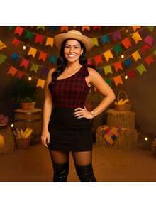 Saia Alfaiataria Curta C/ Short Justa + Meia Calça 180 Fios Festa Junina Arraiá
