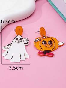 1 对万圣节时尚亚克力耳环，南瓜和鬼魂不对称吊坠耳环，适合日常佩戴 - 不對稱 - 查看 6