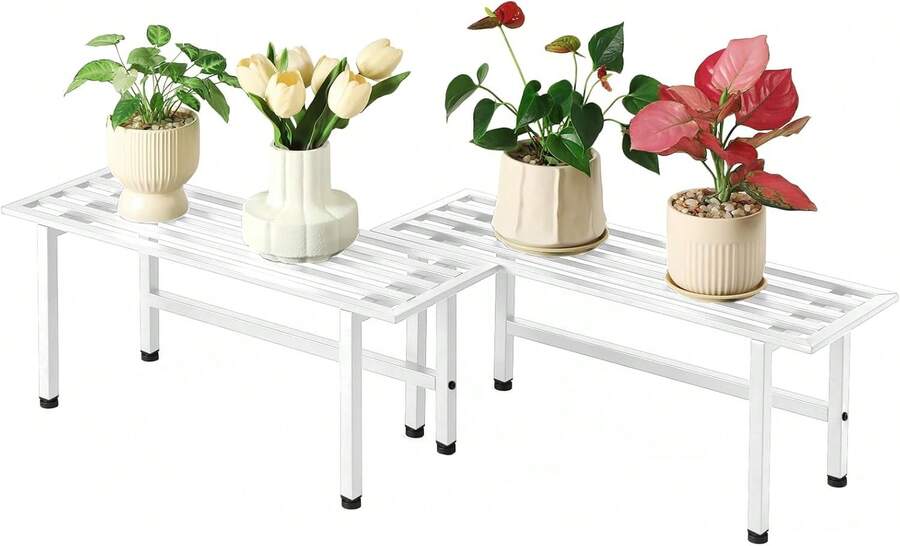 2 Pack Metal Plant Stand Outdoor Plant Shelf Indoor,1 Tier Heavy Duty Plant Stands For Multiple Plants,26" L X 10.12" H X 8.75" W,White - 白色 - 查看 1