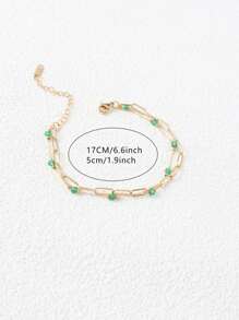 1pc Minimalist Fashion Niche Hit Handpiece Stainless Steel K-Plated Bead Double Layer Snake Chain Bracelet For Women