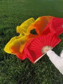 1pc Belly Dance Folding Fan, Extended Flowing Double-Sided Silk Fan, Ombre Gradient Long Chiffon Fan, Performance Fan, Chinese Style Practice Fan - Multicolor - View 5