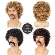 Men Wigs 70s 80s Disco Hippies Afro Wig Short Curly Male Wigs Blonde Mixed Brown Halloween Costume Wig