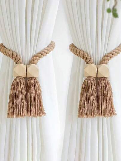 1pc New Pastoral Style Curtain Tie Back, Strong Magnet No Drill Wall Mounted Magnetic Clasp Tie Rope