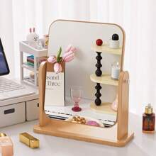 1pc 360° Rotatable Makeup Mirror, Portable Elegant Wooden Countertop Vanity Mirror With High-Definition Glass, Rectangle Stand Up Table Decorative Mirrors For Living Room Bedroom Study Office Home Decor, Holiday Gift