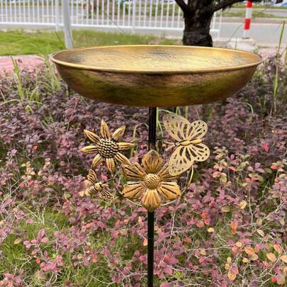 ​1PC Vintage Metal Bird Bath & Feeder With Butterfly Flower Design - Rustic Farmhouse Style, Rust-Proof Garden Decor For Outdoor Patio/Lawn, Indoor Balcony Decor, Perfect For Easter, Weddings & Mothers Day - Elegant Home & Garden Accessory​