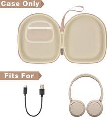 Headphone Case Compatible With Sony WH-CH520 Wireless Headphones Bluetooth On-Ear Headset With Microphone, Over Ear Noise Cancelling Earphone Bag For USB Cable For Work- Black (Box Only) (Beige) - Beige - View 2