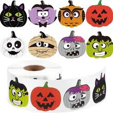 TYFYO 500张/卷万圣节恐怖卡通圆形密封贴纸DIY笔记本电脑贴花装饰贴纸奖励礼物玩具，适用于学校用品，返校