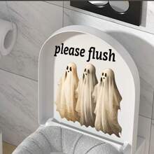 1/2 Stücke Halloween Geist Toilettenaufkleber - Wasserfest, selbstklebender dekorativer Badezimmeraufkleber, lustiger "Bitte spülen" Hinweis, perfektes Feriengeschenk, Halloween Dekoration
