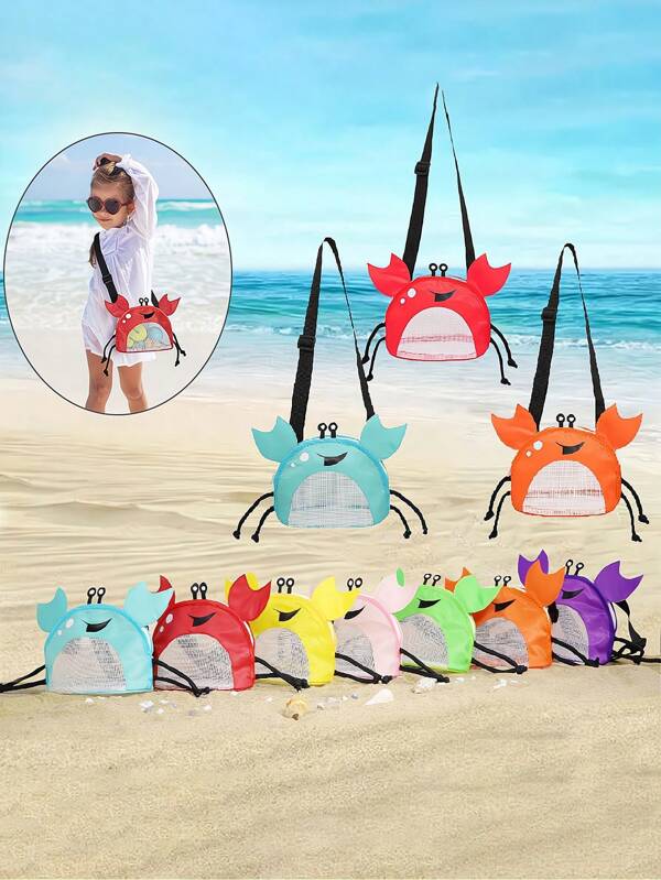 1 pieza Bolsa de playa para niños Bolsa de almacenamiento exterior Bolsa cruzada de viaje con forma de cangrejo linda Bolsa de almacenamiento de juguetes