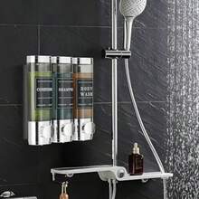Shower Soap Dispenser Wall Mounted No Drill Shampoo Dispenser For Shower Wall Shampoo And Conditioner Dispenser Bathroom Hotel 3  300ml Chrome With Labels - Silver - View 3
