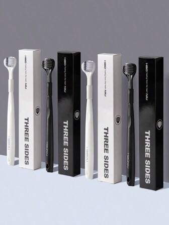 1pc New Soft Bristles Adult Toothbrush, Made Of PP Material, 3-Surface Cleaning, Classic Black & White Color, Portable For Travel, Outdoor, Hotel Uses Home Bathroom Decor Fall Decor Back To School