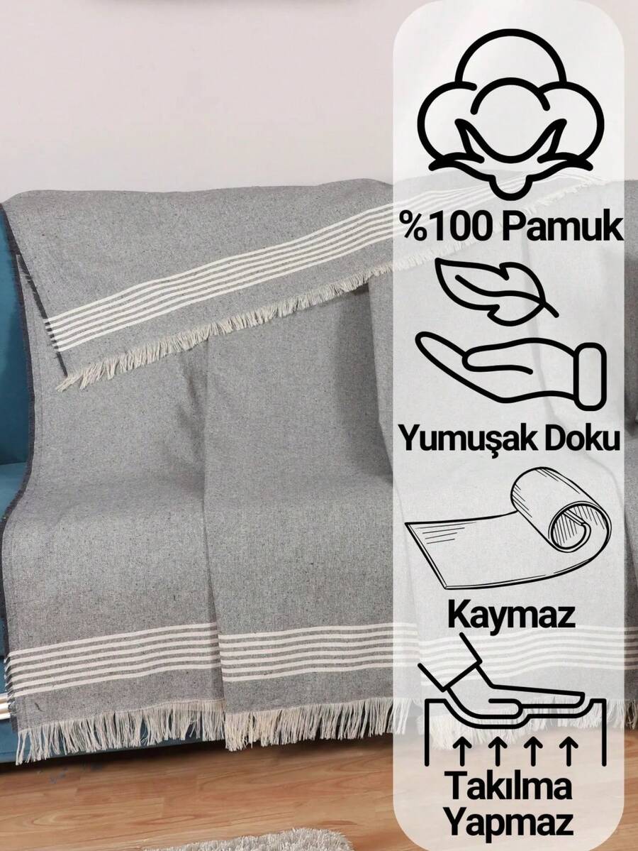 Wyprodukowano w Turcji - Vosvera 180x225 cm Naturalna bawełniana narzuta na sofę z 2 szt. 40x40 cm poszewek na poduszki – narzuta na sofę na leżanki i kanapy