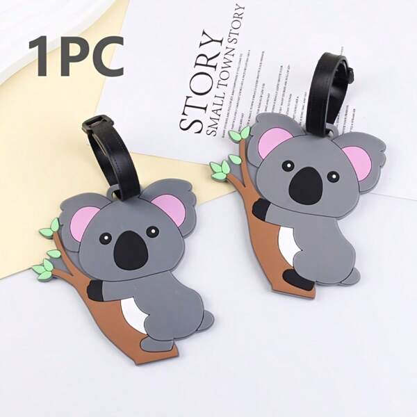 1PC Cute Cartoon Koala Silicone Luggage Tag, Creative Animal Portable Suitcase Name Card Holder, Student Backpack Tag, Birthday Christmas Thanksgiving Gifts For Kids, Travel Essentials Travel Accessories Vacation Summer Holiday Back To School Women Mini Travel Products