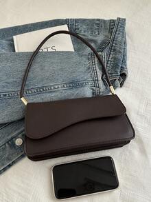 Fashionable Solid Color Asymmetrical Flip-Top Vintage Simple Elegant Shoulder Bag - Coffee - View 5