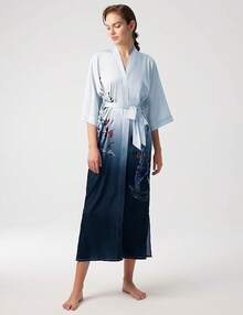 Women's Long Satin Silky Kimono Robe - Japanese Bathrobe Nightgown Loungewear Blouse - Plum - Gradient Gray - View 3