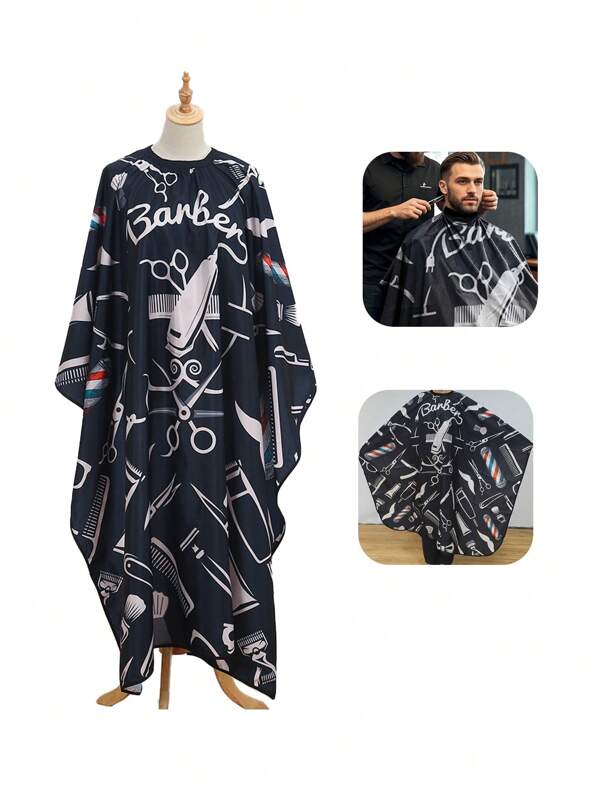 1 pezzo Mantella da barbiere - Mantella da barbiere professionale grande con bottoni a pressione, motivo con forbici e pettine da barbiere, mantella unisex per adulti di colore nero; mantella da salone per uomo, mantella impermeabile per parrucchiere, abito da stilista, essenziale per il ritorno a scuola, viaggi e vacanze, spazzola per capelli lisci, asciugacapelli, capelli, barbiere, spazzola per contorni, spazzola per acconciatura, asciugacapelli, lacca per capelli, prodotti per capelli ricci, forbici per taglio capelli, Natale, barberia, parrucchiere, asciugacapelli, prodotti per capelli, strumenti per capelli, cura dei capelli, spazzola per capelli ricci, barbiere, parrucchiere, barberia, attrezzatura per parrucchiere