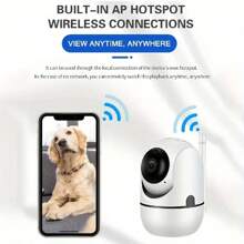 HD Night Vision Indoor Camera, Indoor Pet Security Camera, 360-Degree Home Wireless Camera, Dog/Cat Camera With 2.4 GHz WiFi, With Smart Phone Application, Built-In Security Camera, Wireless Outdoor Baby Monitor, With Audio And Video Recording Function.
