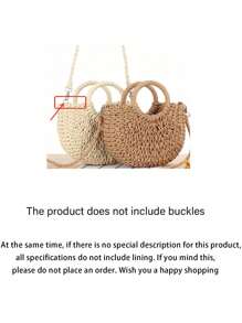 1pc Half-Moon Out Handbag,Simple Style Ins, Half-Circle Straw Bag, Beach Hand-Woven Bag,Fashionable Beach Vacation Straw Woven Bag,Holiday Women's Bag,Vacation Bag For Summer, Perfect For Beach Vacation, Travel, Shopping, And Vacation Essentials