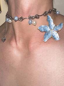 1pc Lilly Flower Pearl Tassel Necklace, Multi-Color Resin & Metal Material, Fashion & Personalized, Suitable For Women Party & Daily Wear - Multicolor - View 7